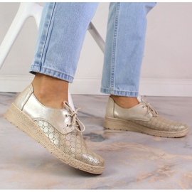 Nahkaiset mukavat naisten kengät kultaiset Helios 401 kultainen 2