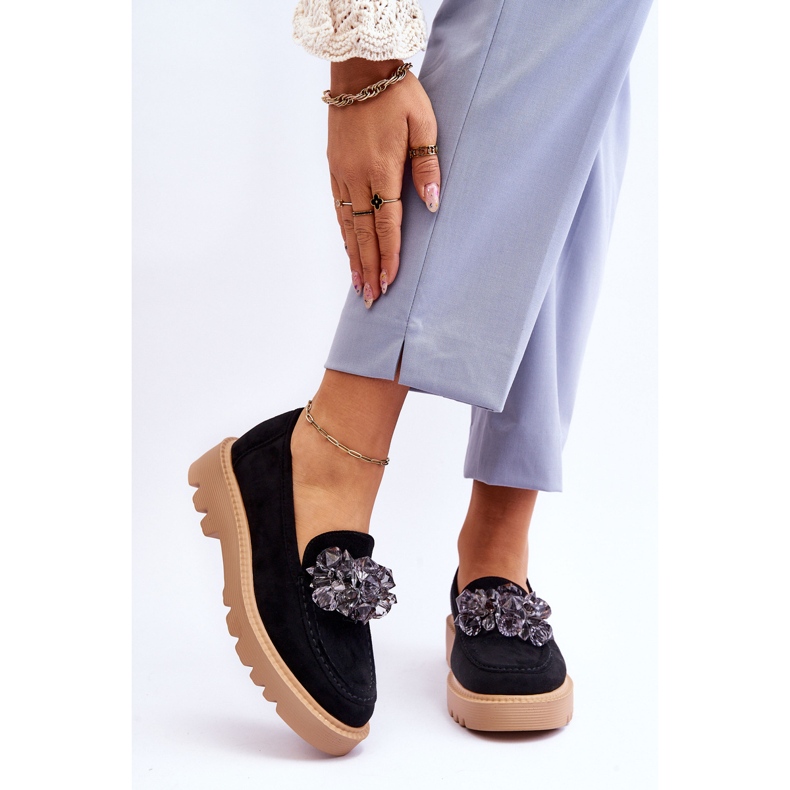 Vinceza Muodikkaat mokkanahkaiset loaferit, joissa on kristalleja musta Demeris 1