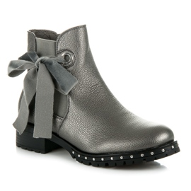 Ideal Shoes Hopeiset Chelsea-saappaat, joissa on rusetti harmaa 1