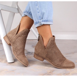 Naisten mokkanahkaiset harjakattoiset beige-saappaat Potocki SZ12107 1