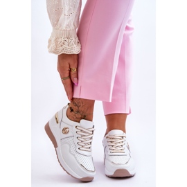 S.Barski Naisten nahkaiset urheilukengät valkokultaiset Rebeca valkoinen 1