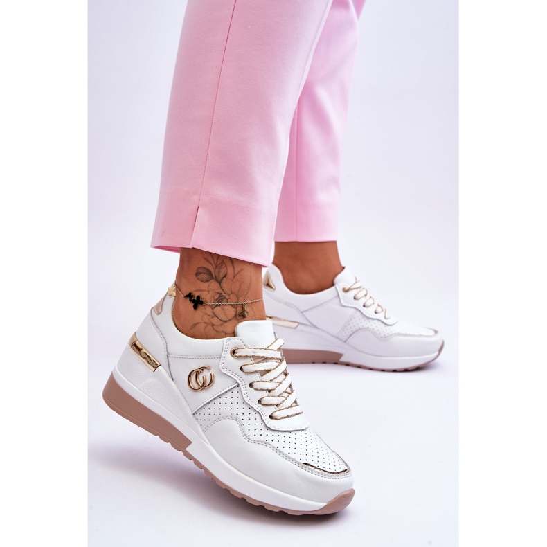 S.Barski Naisten nahkaiset urheilukengät valkokultaiset Rebeca valkoinen 2