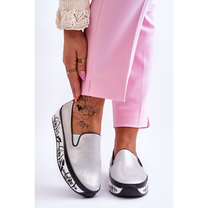 S.Barski Naisten Slip-On nahkalenkkarit, hopea Ottavia 1