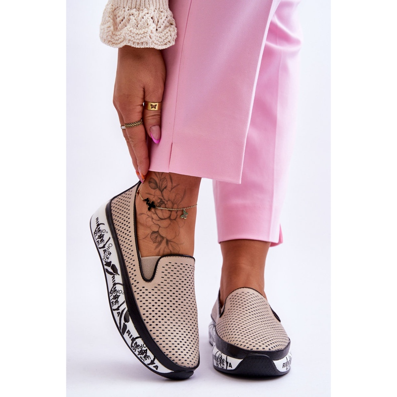 S.Barski Naisten avoimet nahkalenkkarit Slip-On beige Sorito 1