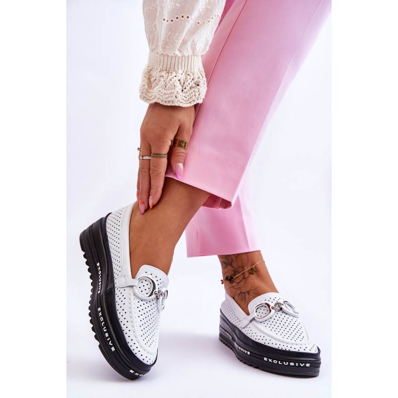 S.Barski Klassiset harjakattoiset nahkaiset mokasiinit, joissa on valkoinen rendy-koristelu 2