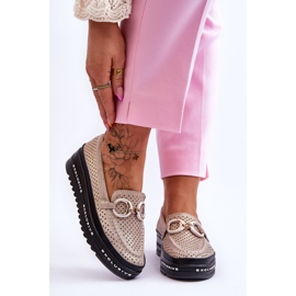 S.Barski Klassiset harjakattoiset nahkaiset loaferit kultaisella rendy-koristeella kultainen 1