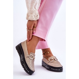 S.Barski Klassiset harjakattoiset nahkaiset loaferit kultaisella rendy-koristeella kultainen 2