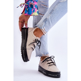 S.Barski Nahkainen harjakattoiset urheilukengät Beige Leonor 2