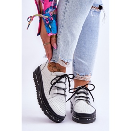 S.Barski Nahkaiset harjakattoiset urheilukengät Valkoinen Leonor 1