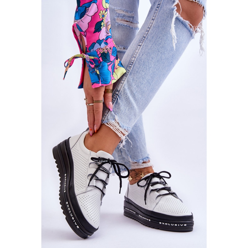 S.Barski Nahkaiset harjakattoiset urheilukengät Valkoinen Leonor 2