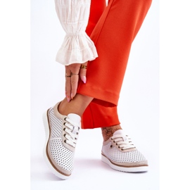 S.Barski Muodikkaat nahkaiset harjakattoiset urheilukengät valkoiset ja kultaiset Cantare valkoinen 2