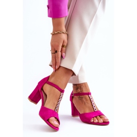 S.Barski Naisten mokkanahkaiset sandaalit kantapäässä Fuchsia Florines vaaleanpunainen 2