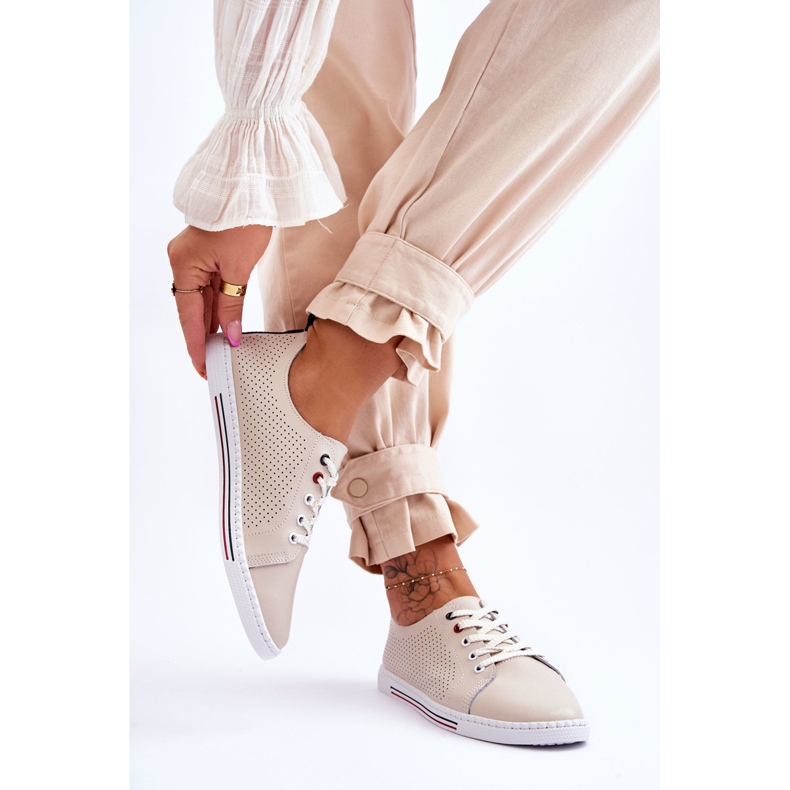 S.Barski Naisten harjakattoiset nahkalenkkarit beige Ferone 2