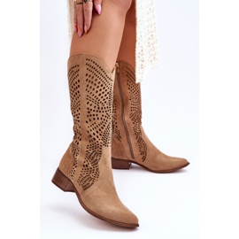 Lewski Shoes Suede Cowboy Boots Before The Knee Leewski-kengät 3305 beige ruskea 2
