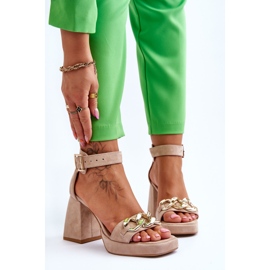 Lewski Shoes Naisten mokkanahkaiset sandaalit massiivisilla koroilla Leewski-kengät 3207 beige ruskea 1