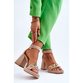 Lewski Shoes Naisten mokkanahkaiset sandaalit massiivisilla koroilla Leewski-kengät 3207 beige ruskea 2