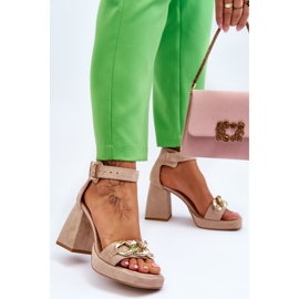 Lewski Shoes Naisten mokkanahkaiset sandaalit massiivisilla koroilla Leewski-kengät 3207 beige ruskea 4