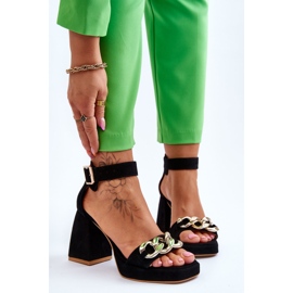 Lewski Shoes Naisten mokkanahkaiset sandaalit massiivisilla koroilla Leski-kengät 3207 musta 1