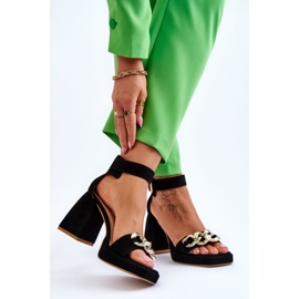 Lewski Shoes Naisten mokkanahkaiset sandaalit massiivisilla koroilla Leski-kengät 3207 musta 2