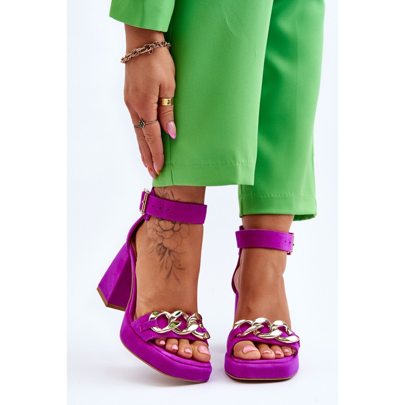 Lewski Shoes Naisten mokkanahkasandaalit massiivisilla koroilla Leski-kengät 3207 Fuchsia vaaleanpunainen 1