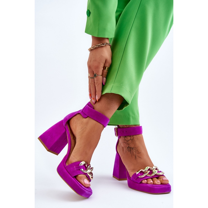 Lewski Shoes Naisten mokkanahkasandaalit massiivisilla koroilla Leski-kengät 3207 Fuchsia vaaleanpunainen 2