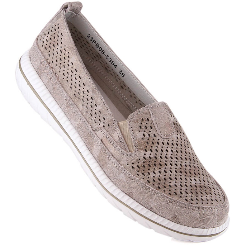 Nahkaiset mukavat naisten beige-slip-on kengät eVento 5364 1