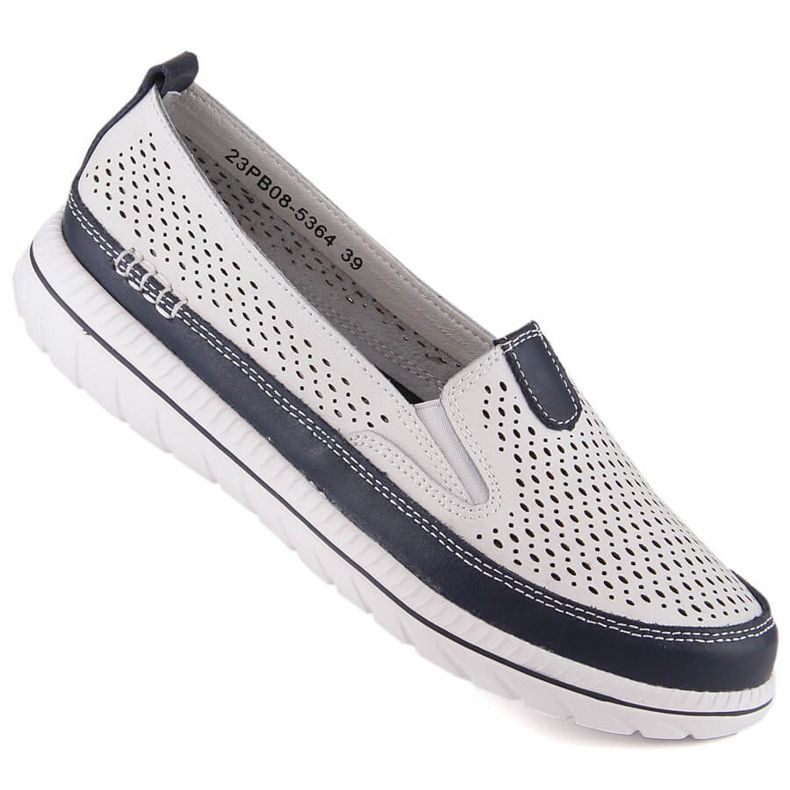 Nahkaiset mukavat naisten slip-on kengät valkoinen eVento 5364 1