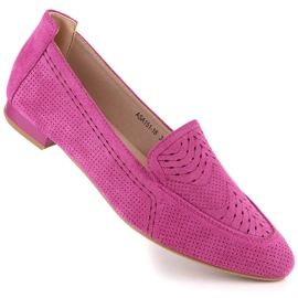 Naisten mokkanahkaiset harjakattoiset kengät fuksia Jezzi ASA151-18 vaaleanpunainen 1
