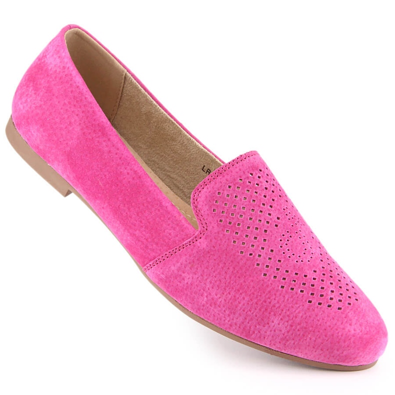 Nahkaa mokkanahka mukavat slip-on kengät fuksia S.Barski LR29515 vaaleanpunainen 1