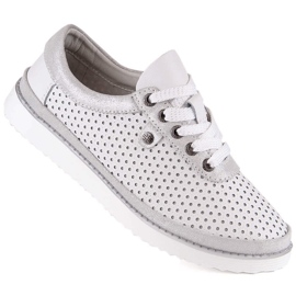 Nahkaiset mukavat naisten urheilukengät valkoiset S.Barski LR29558 valkoinen 1