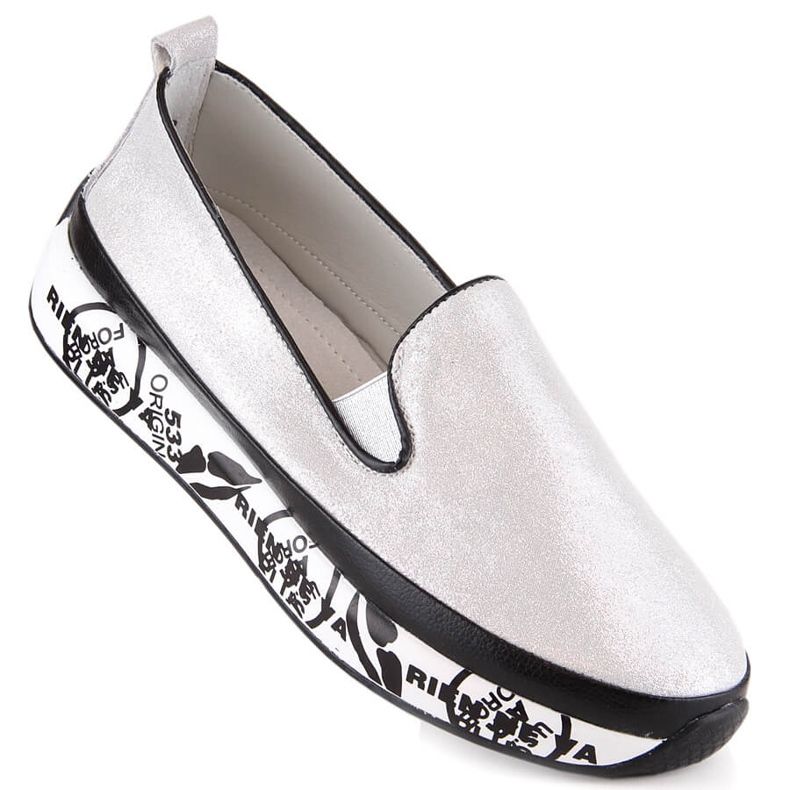 S.Barski LR29050 nahkaiset mukavat slip-on kengät naisille hopea 1