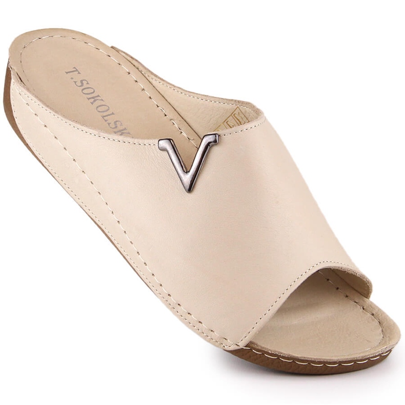 Naisten beigenväriset nahkaiset kiilatossut T.Sokolski L22-301 1