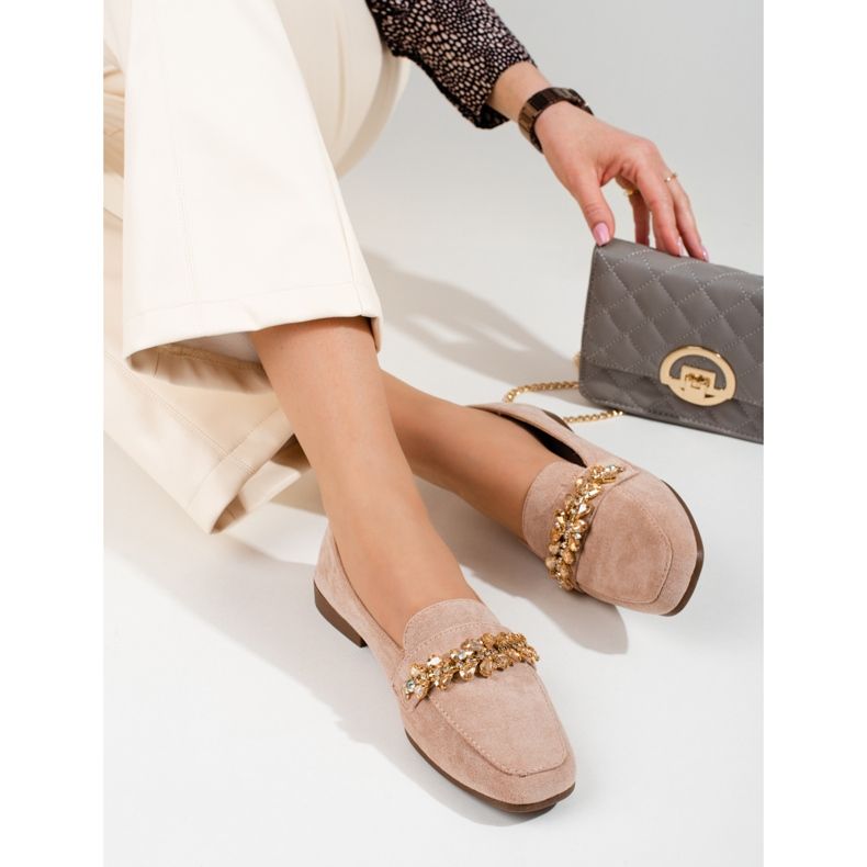 Naisten mokkanahkahousut Shelovet-kiteillä beige 2