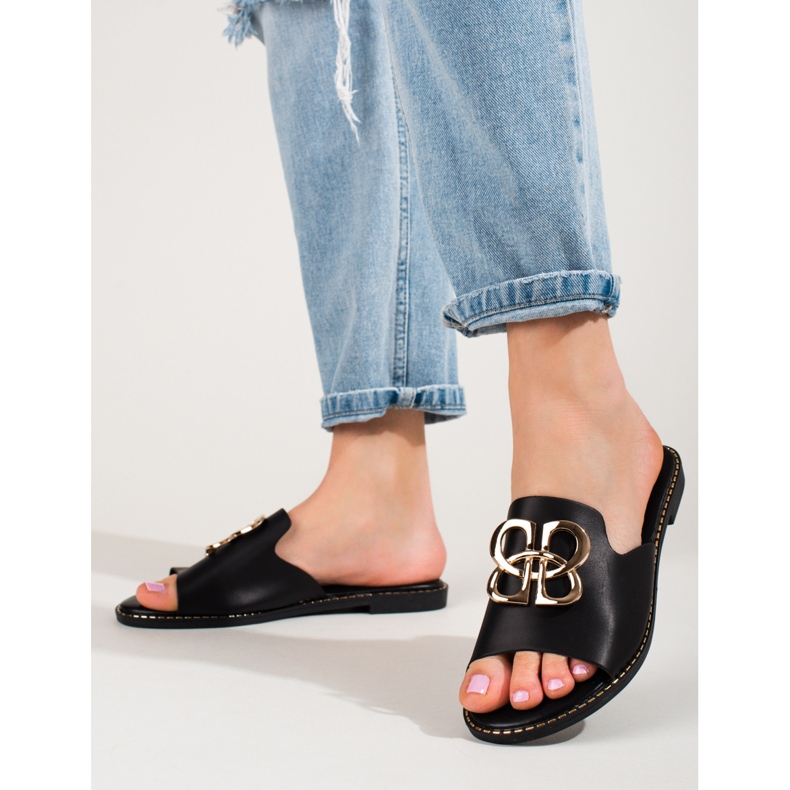 SHELOVET Tyylikkäät mustat varvastossut hyllysoljella 1