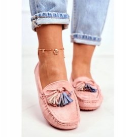 Naisten mokkanahkaiset mokasiinit hapsuilla 20PB35-2003 Pinkki vaaleanpunainen 3
