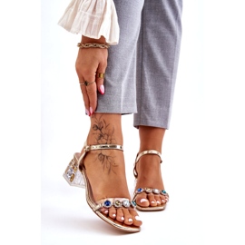 S.Barski Naisten korkeakorkoiset sandaalit kristalleilla, kultaa kultainen 1