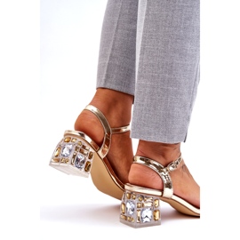 S.Barski Naisten korkeakorkoiset sandaalit kristalleilla, kultaa kultainen 4