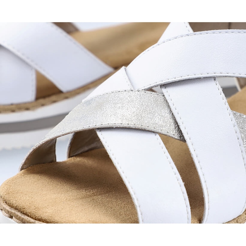 Nahkaiset mukavat naisten kiila sandaalit valkoinen Rieker V0279-80 1