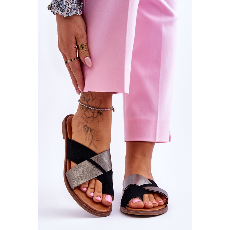 Klassiset naisten nahkatossut, musta platina Nancy 1