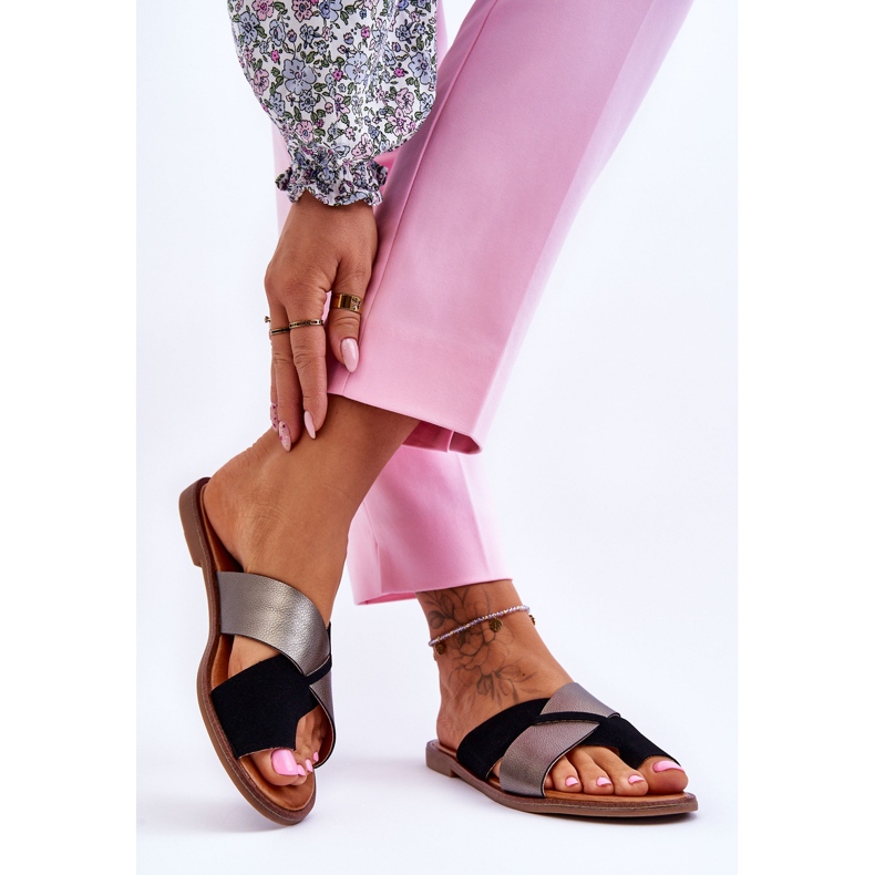 Klassiset naisten nahkatossut, musta platina Nancy 2