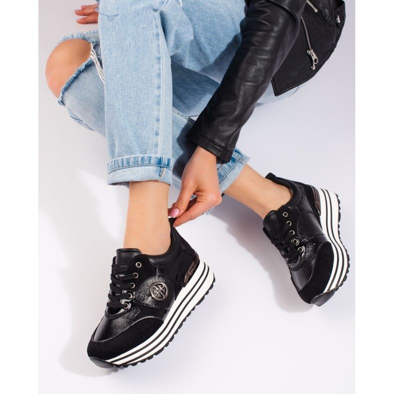 W. Potocki Naisten mustat Potocki wedge -lenkkarit 1