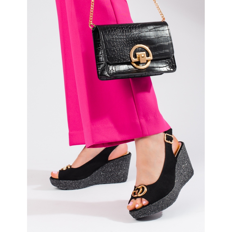 Naisten Shelovetin mustat mokkanahkasandaalit 2