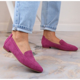 Naisten mokkanahkaiset harjakattoiset kengät fuksia Jezzi ASA151-18 vaaleanpunainen 3