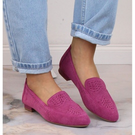 Naisten mokkanahkaiset harjakattoiset kengät fuksia Jezzi ASA151-18 vaaleanpunainen 4