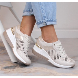 Nahkaiset mukavat harjakattoiset kiilakengät beigenväriset S.Barski LR29587 1