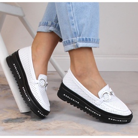 Nahkaiset mukavat harjakattoiset slip-on kengät valkoinen S.Barski LR27750 1