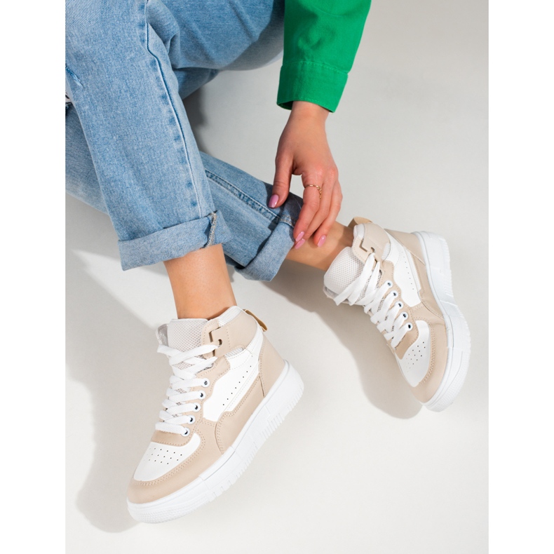 Naisten korkeat lenkkarit Shelovet beige ja valkoinen 1