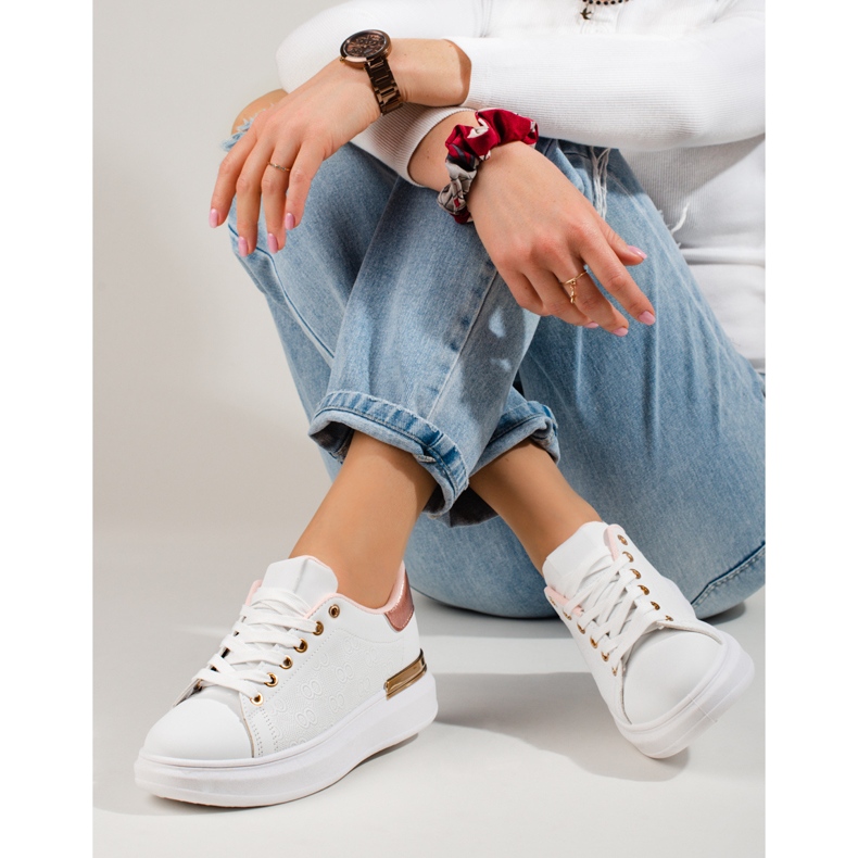 Naisten valkoiset Shelovet-lenkkarit kullalla valkoinen 2