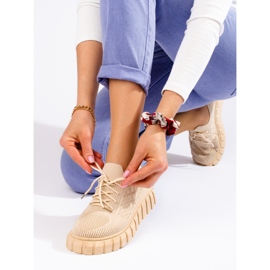 Naisten beigenväriset Shelovet-kankaiset urheilukengät 1