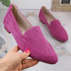 Naisten mokkanahkaiset harjakattoiset kengät fuksia Jezzi ASA151-18 vaaleanpunainen 5
